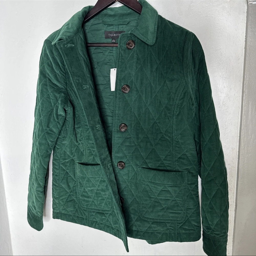 Talbots new  Women S Quilted Coat $169 Jacket Corduroy Hunter Green Button
